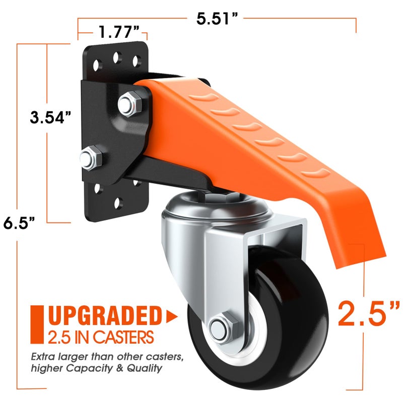 Ronlap Workbench Casters Wheels Kit 660 Lbs Capacity Retractable Casters Set of 4 Heavy Duty Side Mount 2.5" Lifting Caster Work Table Tool Bench Stepdown Castors Wheels 4 Pack - Image 3
